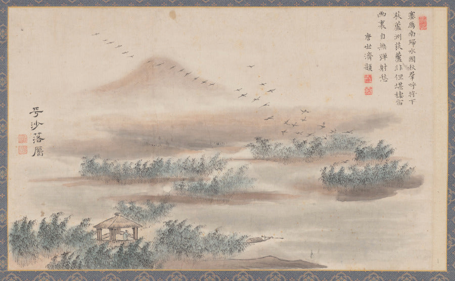 Wild Geese Descending on a Sandbar, from Eight Views of Xiao-Xiang by Tani Bunchō (Japanese, 1763–1841) - Classic Art canvas print