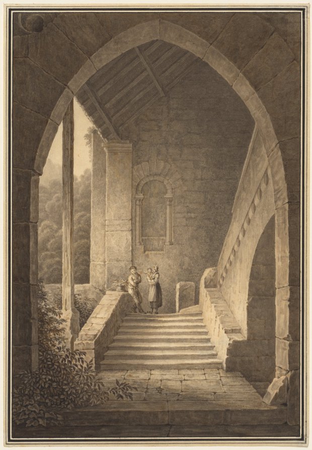 Outer Staircase of a Gothic Ruin by Domenico Quaglio (German, 1787–1837) - Classic Art canvas print