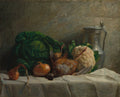 Still Life with Vegetables, Partridge, and a Jug by Adolphe-Félix Cals (French, 1810–1880) - Classic Art canvas print