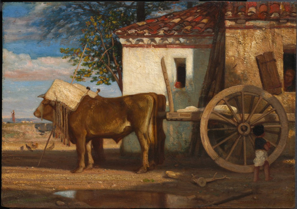 Oxen before a Farmhouse at Le Verrier by Alexandre-Gabriel Decamps (French, 1803–1860) - Classic Art canvas print