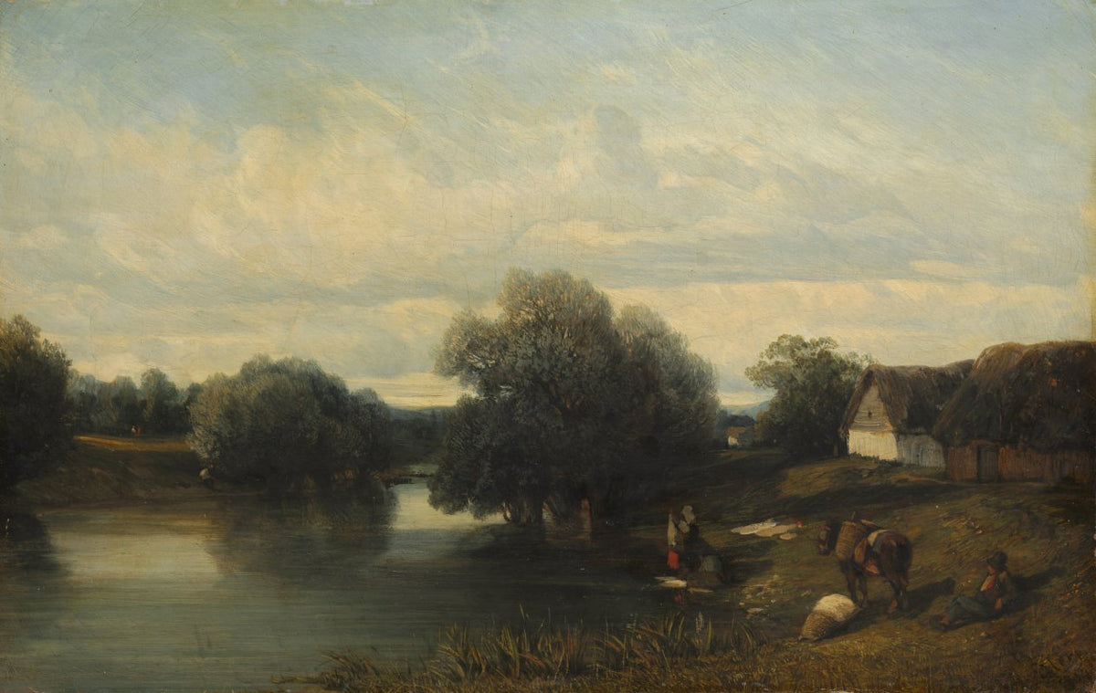 Cottage by the River with Washerwomen by Camille Flers (French, 1802–1868) - Classic Art canvas print