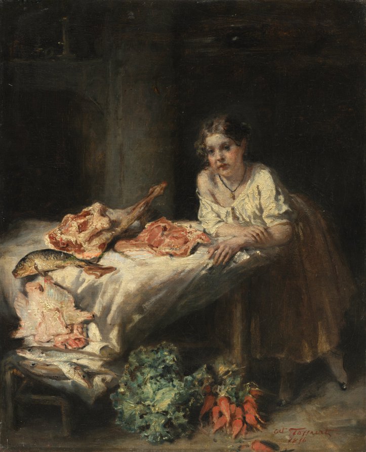 The Bourgeois' Kitchen by Octave Tassaert (French, 1800–1874) - Classic Art canvas print