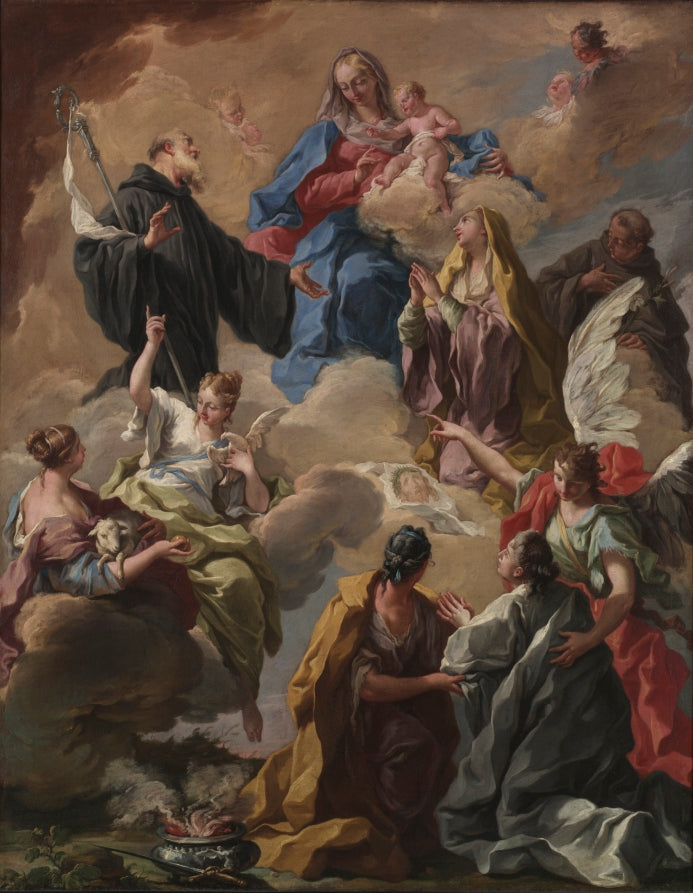 Saints Presenting a Devout Woman to the Virgin and Child by Giovanni Battista Pittoni (Italian, 1687–1767) - Classic Art canvas print