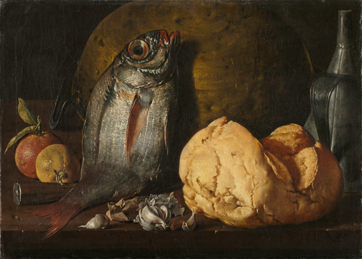 Still Life with Fish, Bread, and Kettle by Luis Meléndez (Spanish, 1716–1780) - Classic Art canvas print