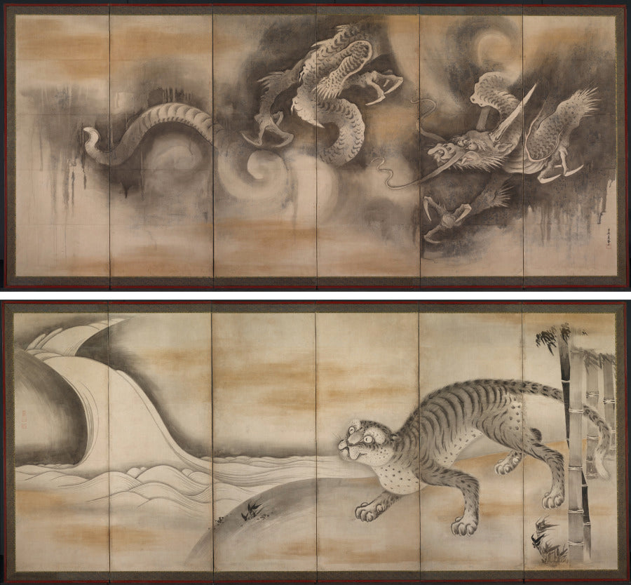 Dragon and Tiger by Soga Nichokuan (Japanese) - Classic Art canvas print