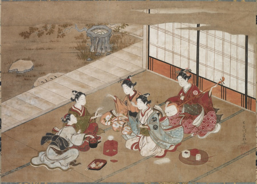 Playing the Hand Game by Hasegawa Yasumasa (Japanese) - Classic Art canvas print
