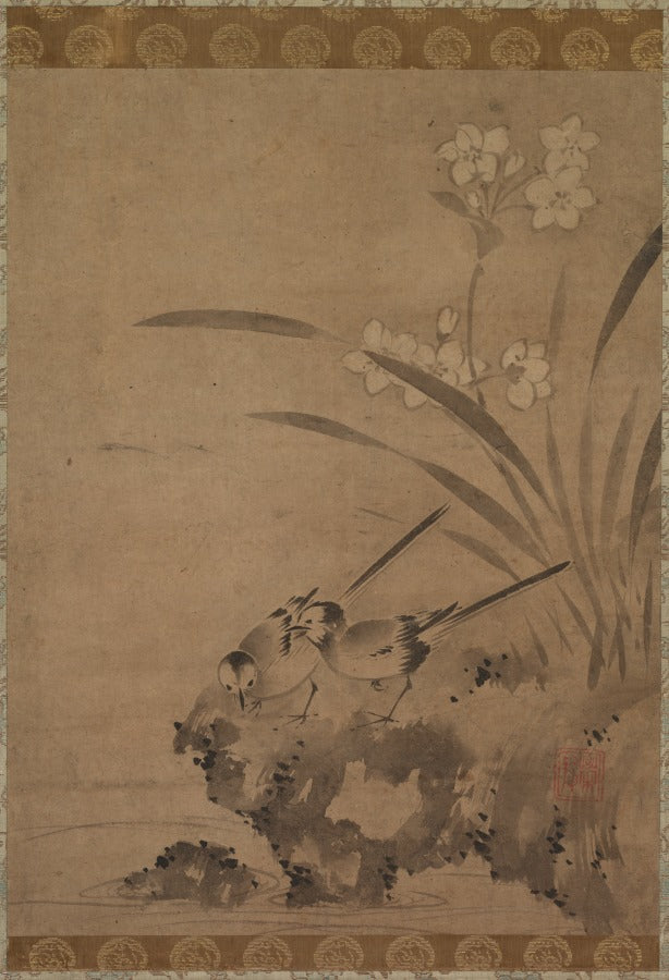 Wagtails and Narcissus by Eison (Japanese) - Classic Art canvas print