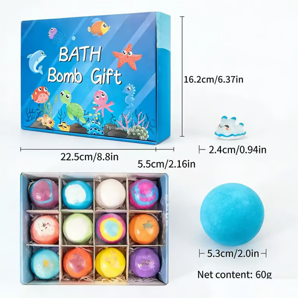 12-Pack Kids Bath Bombs with Surprise Spring Toys Inside - Easter Basket Stuffers for Boys & Girls - Skin-Soothing Bath Fizzies Gift Set (Ages 3+)