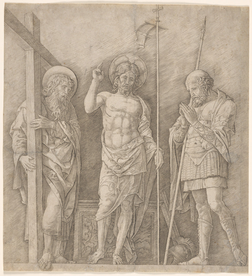 The Risen Christ Between Saints Andrew and Longinus by Andrea Mantegna (Italian, about 1431–1506) - Classic Art canvas print