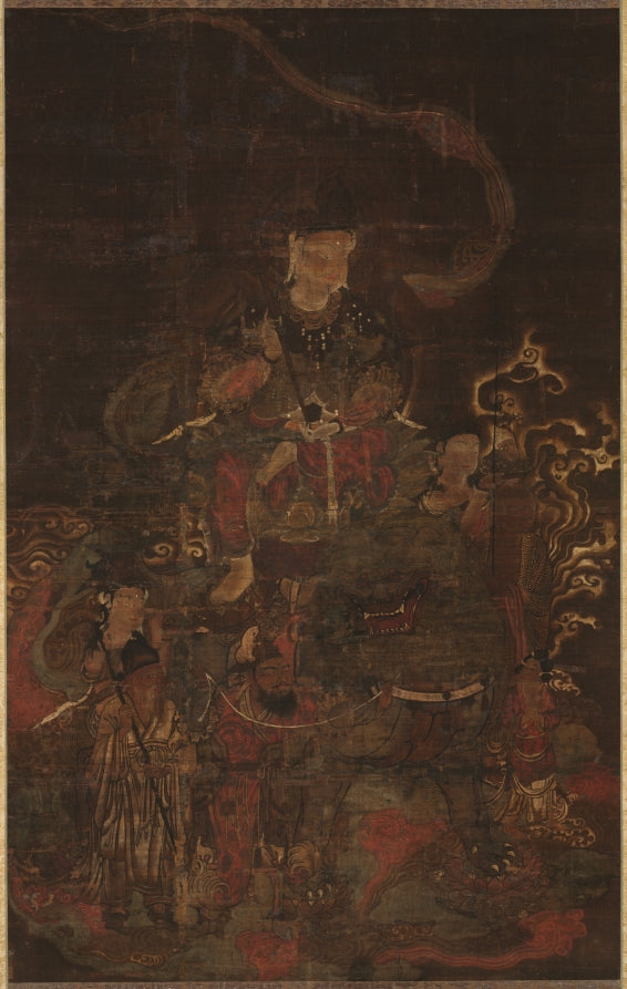 Monju Riding Lion with Attendants by  - Classic Art canvas print