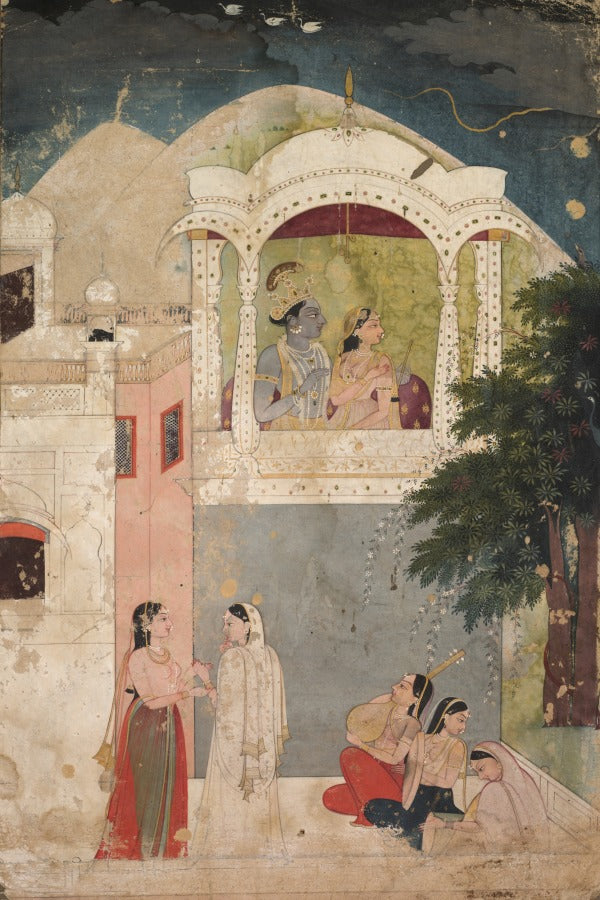 Radha and Krishna seated on a balcony by  - Classic Art canvas print