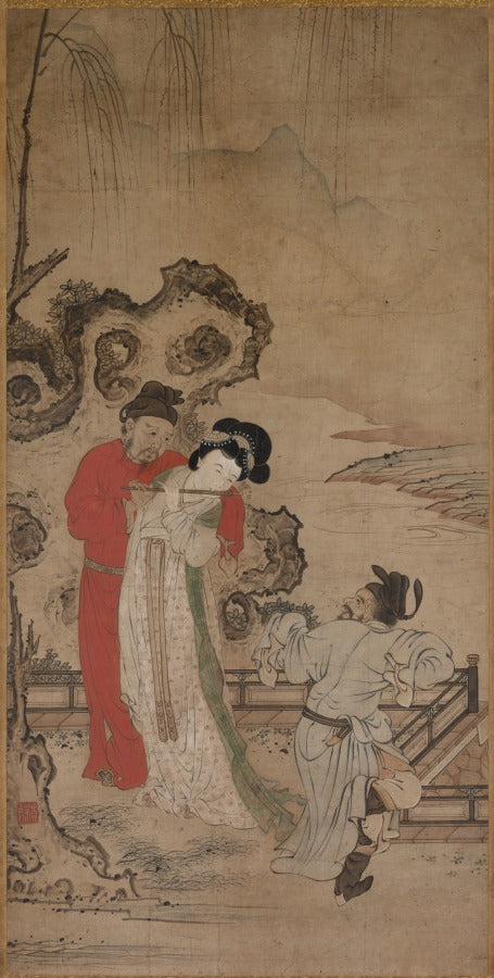 Emperor Minghuang Teaching Yang Gueifei to Play the Flute by Choryusai (Japanese) - Classic Art canvas print