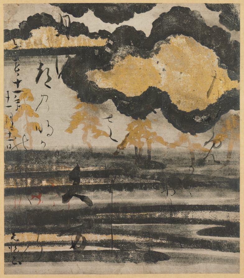Poem-card from the Shinkokin wakashu New Collection of Japanese Poems from Ancient and Modern Times with Design of Pine on a Beach by Hon'ami Kōetsu (Japanese, 1558–1637) - Classic Art canvas print