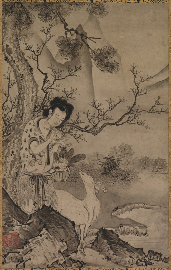 Female Daoist Figure in Landscape by Kōboku (Japanese) - Classic Art canvas print