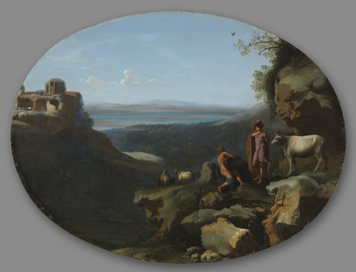 Mercury and Argus in a Landscape by Dirck van der Lisse (Dutch, 1669) - Classic Art canvas print