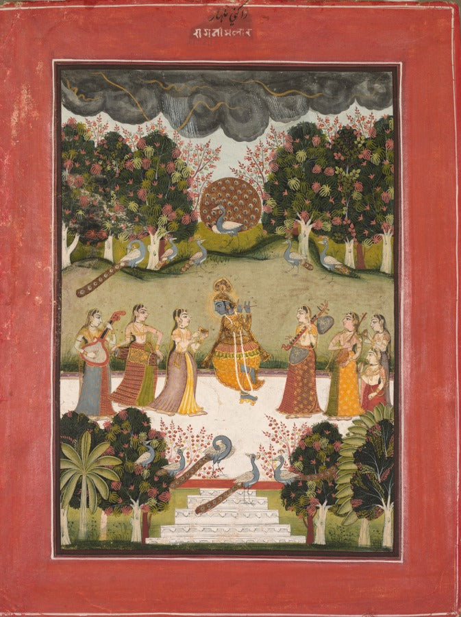 Malar Ragini Krishna Playing the Flute to Seven Gopis Holding Musical Instruments, from the Ragamala Series by  - Classic Art canvas print