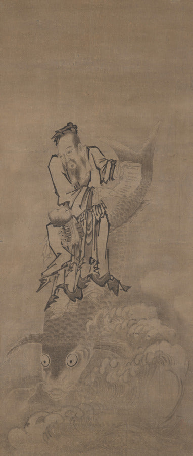 Hotei with Daoist Immortals Immortal Riding Carp by Kyūseki Tomonobu (Japanese, 1653–1721) - Classic Art canvas print