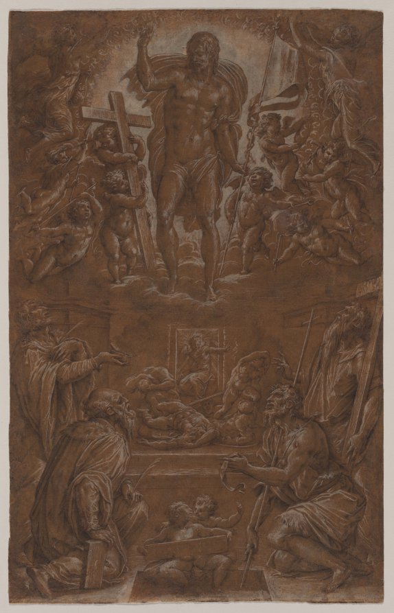 The Risen Christ Adored by Saints and Angels by Giorgio Vasari (Italian, 1511–1574) - Classic Art canvas print