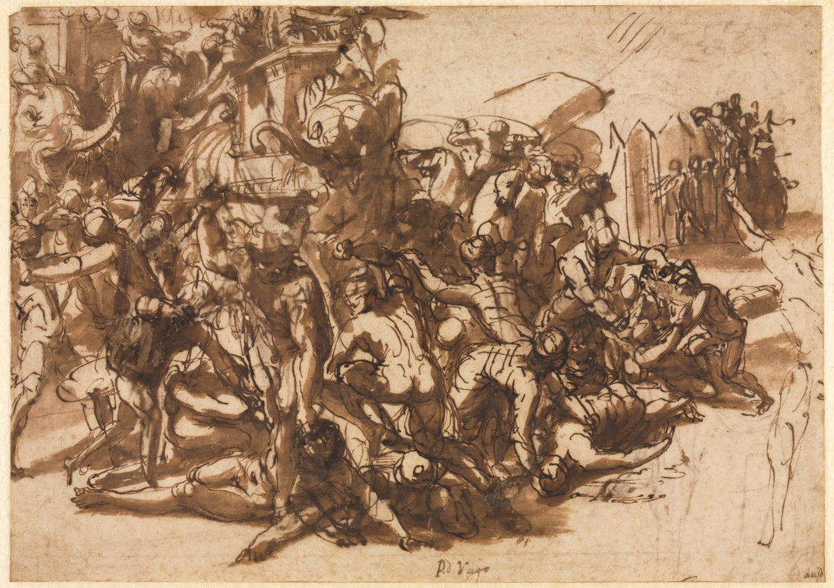 Poros Assailed by the Macedonian Army recto by Perino del Vaga (Italian, 1501–1547) - Classic Art canvas print