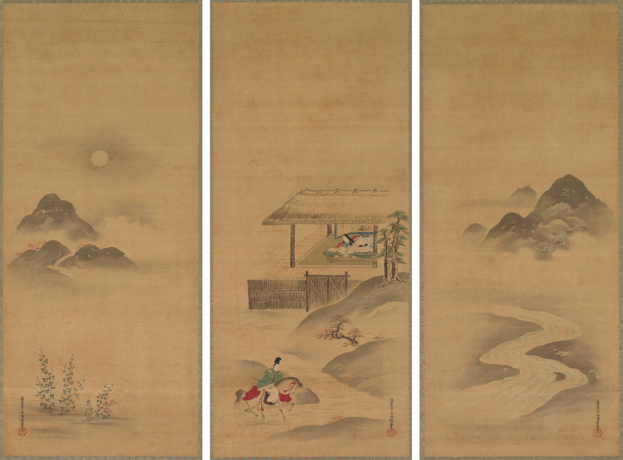 Minamoto no Nakakuni Visits Lady Kog by Kiyohara Yukinobu (Japanese, 1643–1682) - Classic Art canvas print