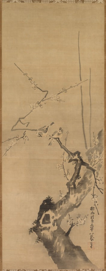 Sparrows on Blossoming Plum by Kano Tan’yū (Japanese, 1602–1674) - Classic Art canvas print