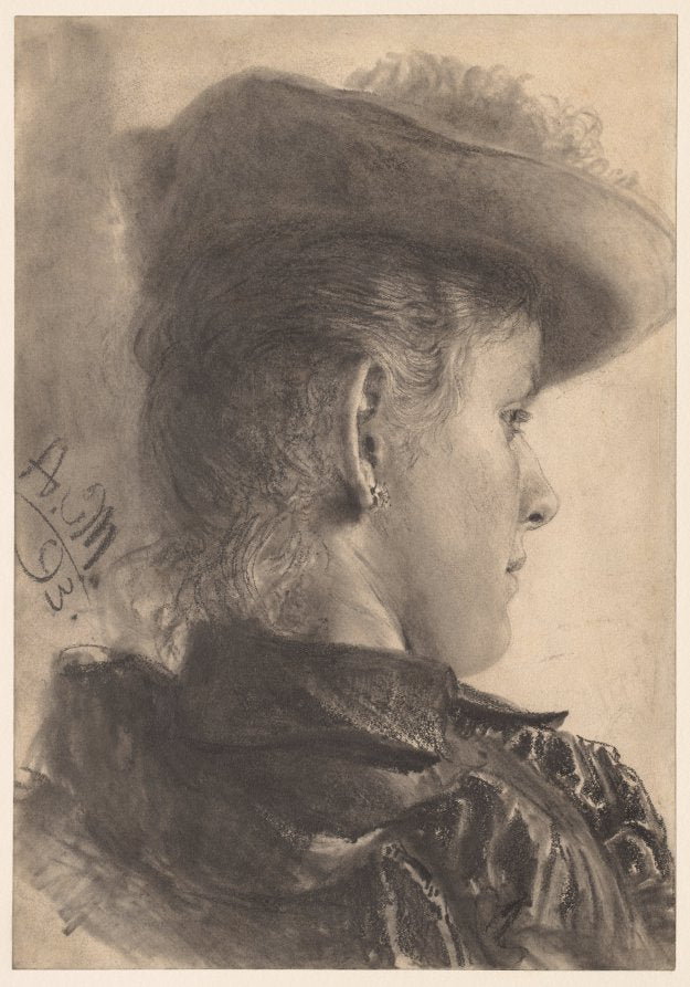 Bust of a Woman, Seen from Behind by Adolph von Menzel (German, 1815–1905) - Classic Art canvas print