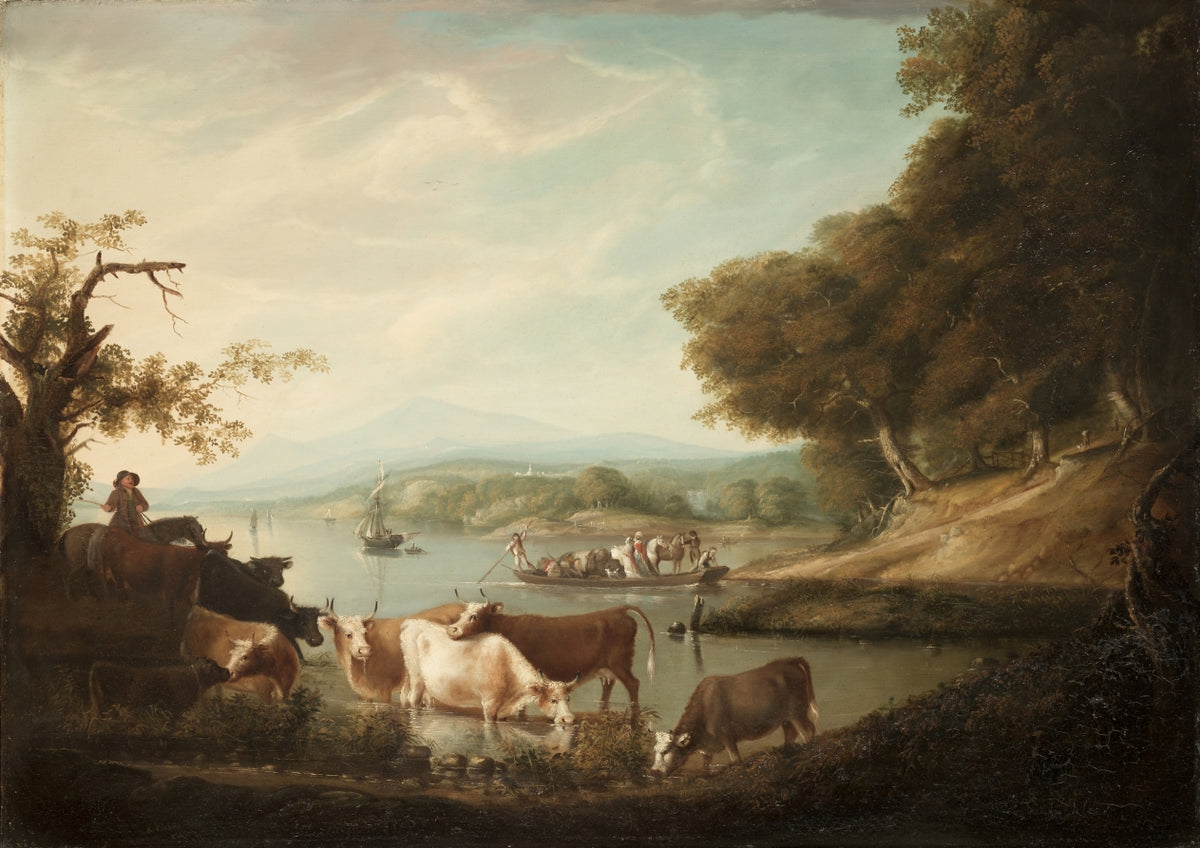 A Calm Watering Place--Extensive and Boundless Scene with Cattle by Alvan Fisher (American, 1792–1863) - Classic Art canvas print