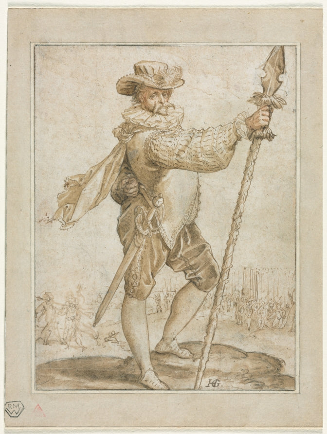 Standing Officer Holding a Boar's Spear by Hendrick Goltzius (Dutch, 1558–1617) - Classic Art canvas print