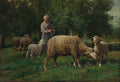 Shepherdess with Sheep by Charles-Émile Jacque (French, 1813–1894) - Classic Art canvas print