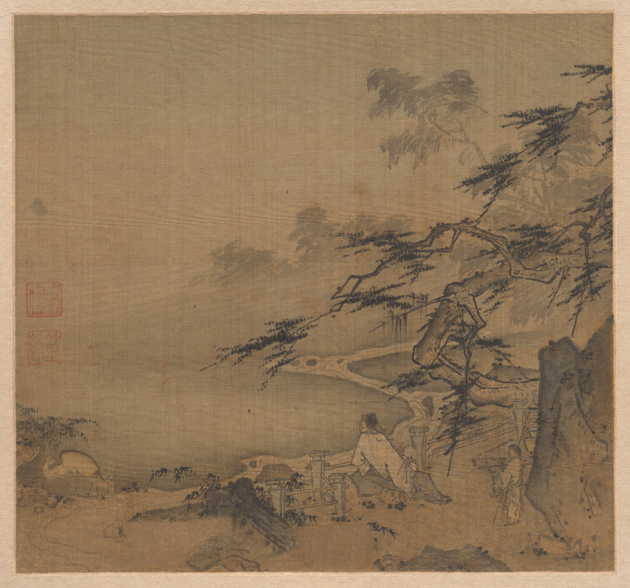 Watching the Deer by a Pine Shaded Stream by Ma Yuan (Chinese, c. 1150–after 1255) - Classic Art canvas print