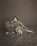 Young Girl Seated on Straw, Leaning on a Basket by Edmond Bacot (French, 1814–1875) - Classic Art canvas print