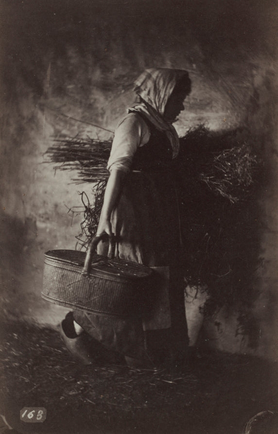 Female Peasant Carrying a Basket and Hay by Auguste Giraudon (French) - Classic Art canvas print