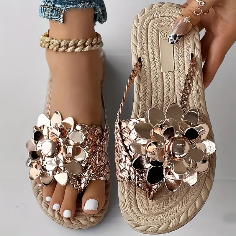 Women's Colorful Floral Decor Thong Sandals