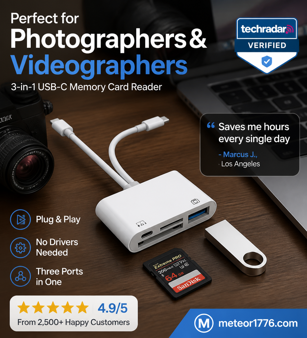 3-in-1 USB-C Memory Card Reader
