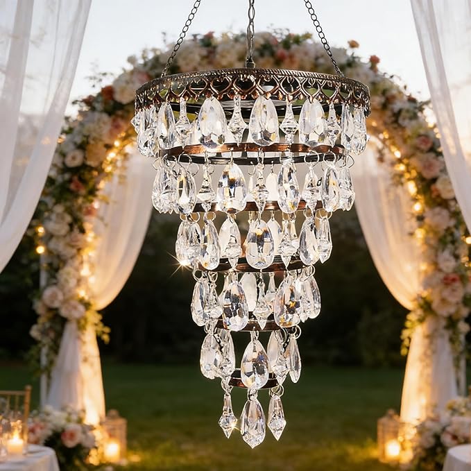 Solar-powered suspended acrylic crystal chandelier