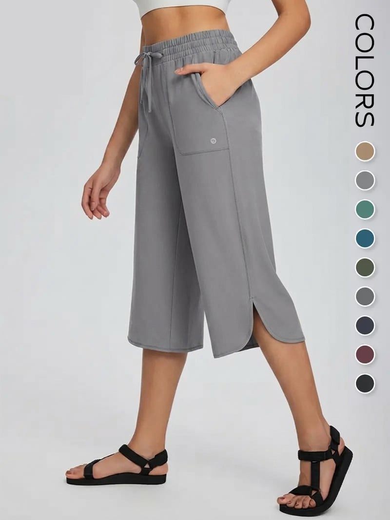 👖 Women's Wide Leg Yoga Capris – High Waisted with Pockets, Quick Dry, Lightweight, UPF 50+ Sun Protection – Loose Comfy for Hiking, Gym, Travel & Outdoor Workout ☀️-9 colors💕💕