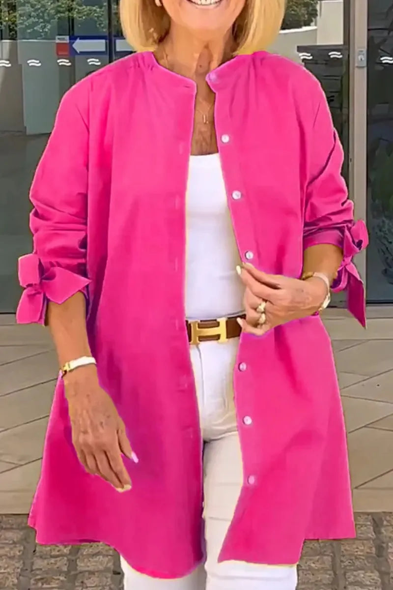Solid Color Long Cotton Shirt Jackets Women Swing Shap Flattering