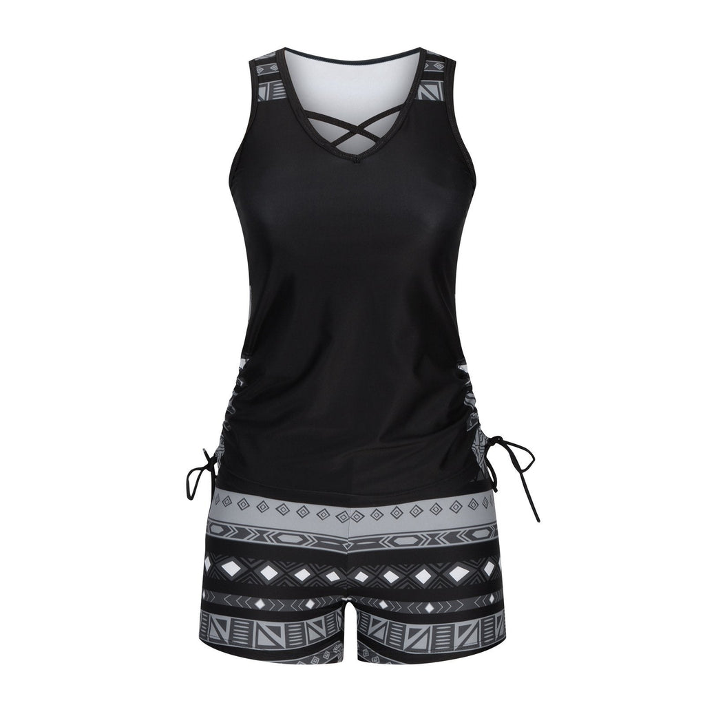 Women's Tummy Control Tankini Set with Built-In Bra – Flattering Boho Swimwear with Shorts