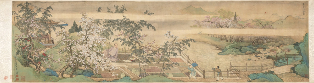 Cleansing Medicinal Herbs in the Stream on a Spring Day by Yu Zhiding (Chinese, 1647–c. 1716) - Classic Art canvas print