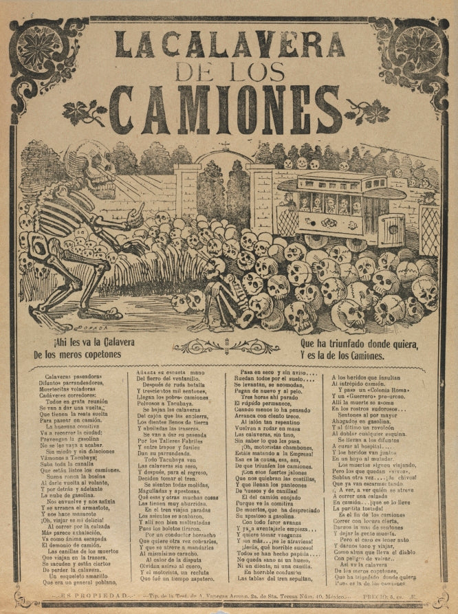 The Skeleton of the Buses by José Guadalupe Posada (Mexican, 1852–1913) - Classic Art canvas print