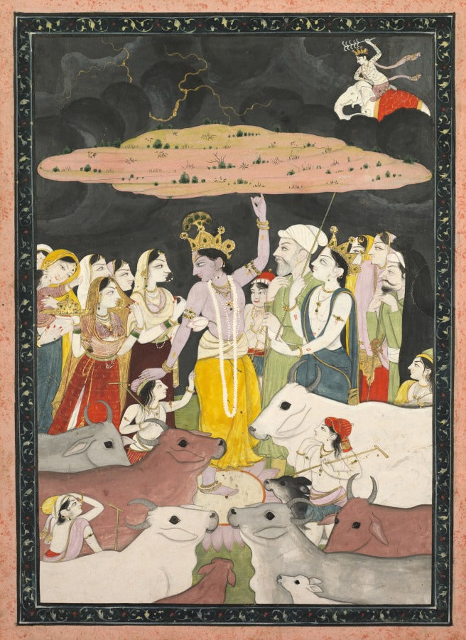 Krishna Lifting Mount Govardhan by  - Classic Art canvas print