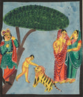 Dushyanta watching his son Bharat playing with the tiger at the end of the Abhijnanashakuntalam verso, from a Kalighat album by  - Classic Art canvas print