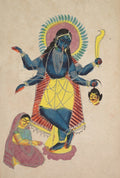 Krishna as Kali worshipped by Radha recto, from a Kalighat album by  - Classic Art canvas print
