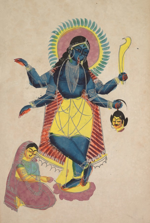 Krishna as Kali worshipped by Radha recto, from a Kalighat album by  - Classic Art canvas print