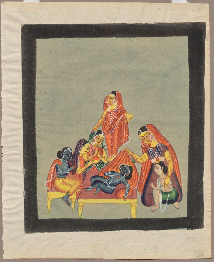 Worship of the Infant Krishna, from a Kalighat album by  - Classic Art canvas print