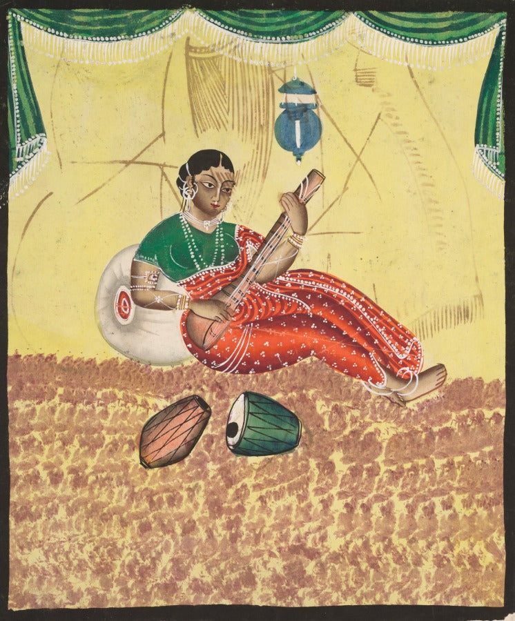 Woman Playing Music recto, from a Kalighat album by  - Classic Art canvas print