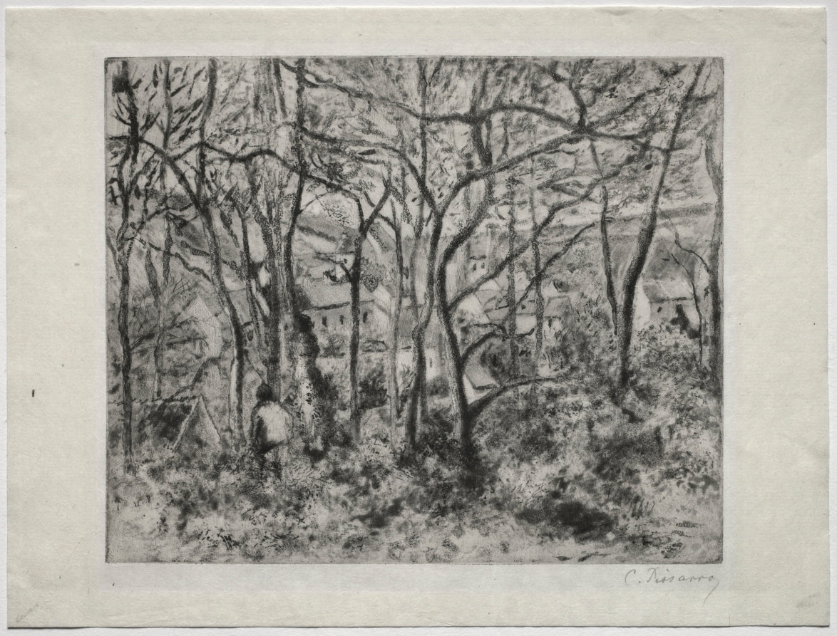 Wooded Landscape at L'Hermitage, Pontoise by Camille Pissarro (French, 1830–1903) - Impressionist canvas print