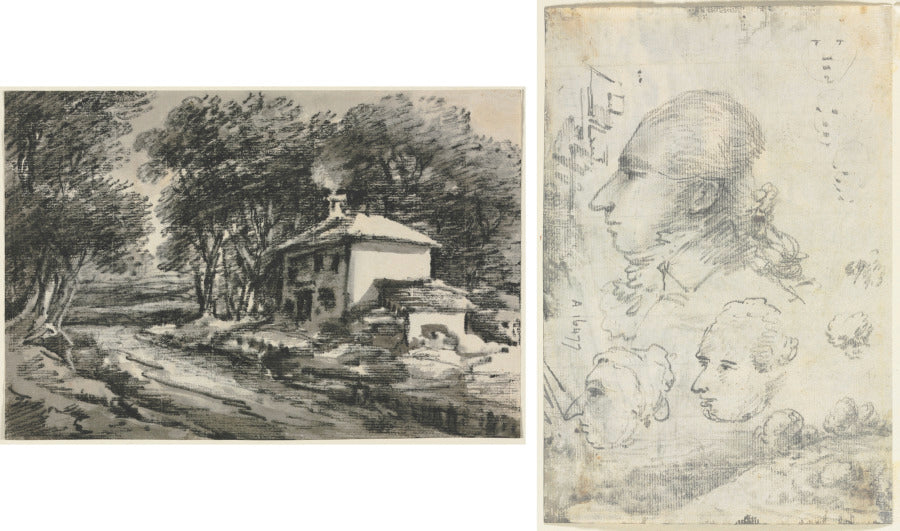 Landscape with Cottage recto Studies of Heads verso by Thomas Monro (British, 1759–1833) - Classic Art canvas print