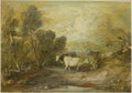 A Herdsman with Three Cows by an Upland Pool by Thomas Gainsborough (British, 1727–1788) - Classic Art canvas print
