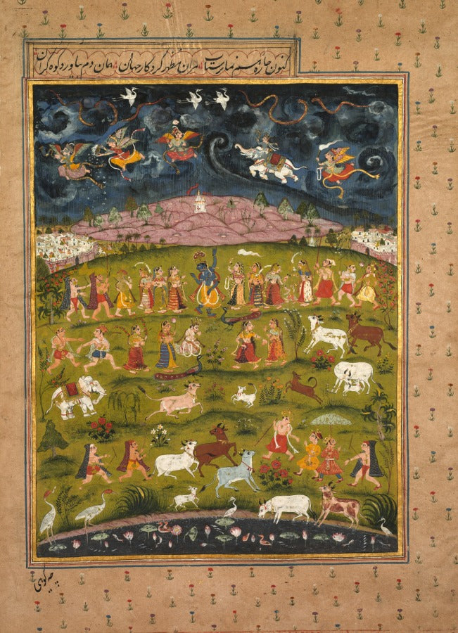 Krishna Lifting Mount Govardhan, from a Persian translation of the Bhagavata Purana, c. 1625 by  - Classic Art canvas print